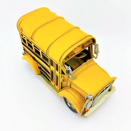 Nostaljik Dekoratif Metal Araba Okul Otobüsü
