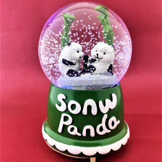 Sevimli Kar Pandalar Işıklı Müzikli Orta Boy Kar Küresi 