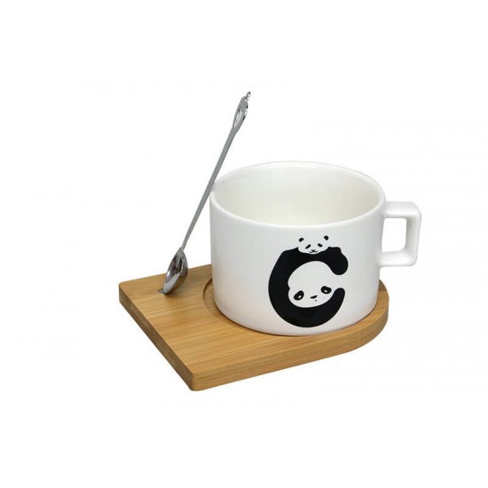 İsme Özel Ahşap Mıknatıslı Tepsili Panda Kahve Seti