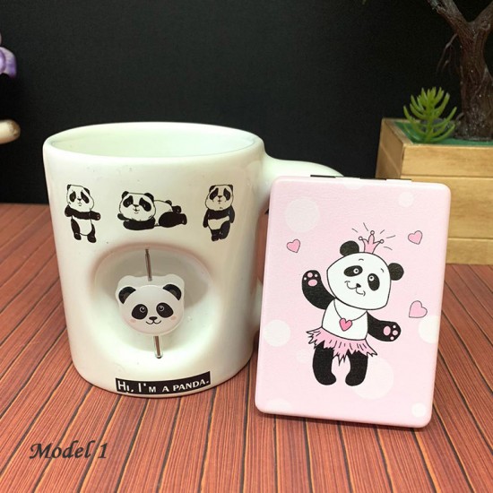 Panda Temalı Dekoratif Stres Kupa ve Ayna Seti