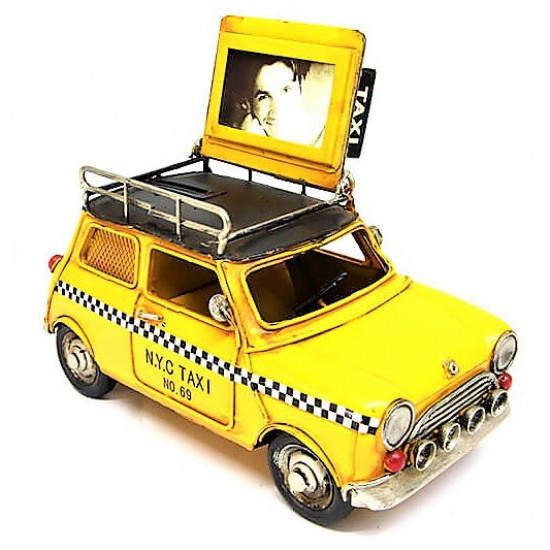  Dekoratif  Cooper  Taksi Çerçeveli ve Kumbaralı Metal Araba Büyük Boy