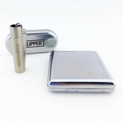 Kişiye Özel Gümüş Clipper Çakmak ve Tabaka Seti Kişiye Özel Gümüş Clipper Çakmak ve Tabaka Seti