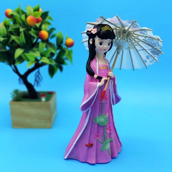 Dekoratif Şemsiyeli Mor Elbiseli Japon Kız