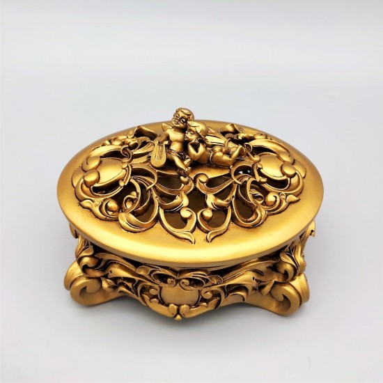 Dekoratif  Melek Figürlü Oymalı Gold  Kutu