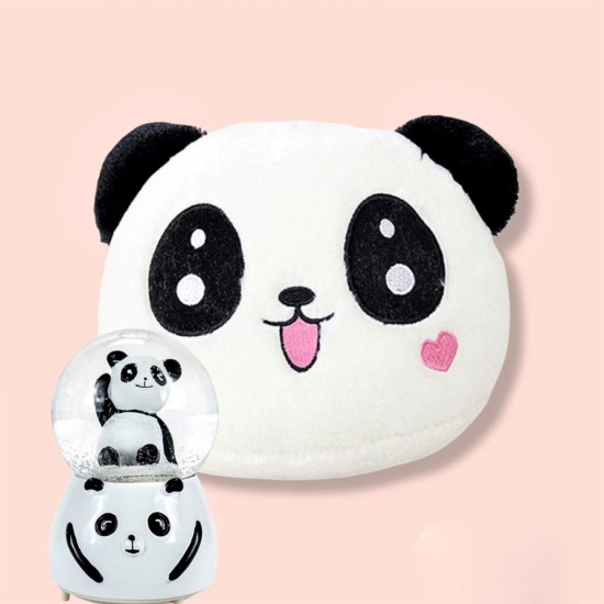 Sevimli Panda Temalı Peluş Yastık Ve Işıklı Müzikli Orta Boy Kar Küresi