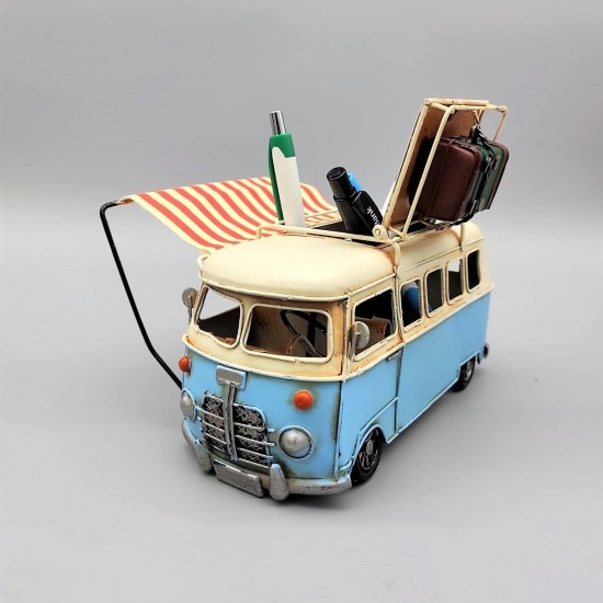 Dekoratif Metal Minibüs Çerçeveli, Kalemlik ve Tenteli Biblo