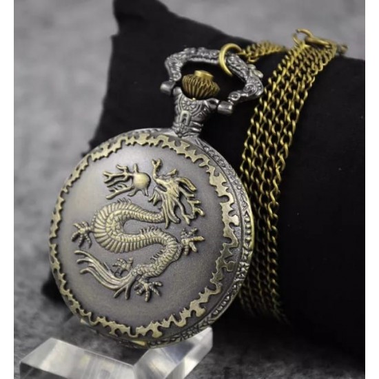 Zincirli Askılı Dragon Modelli Antik Köstekli Saat