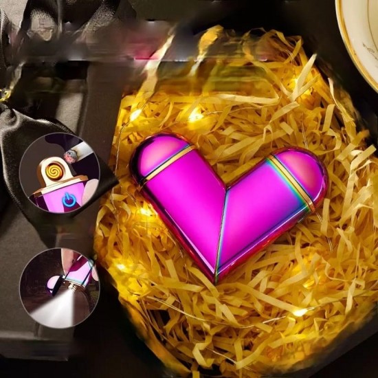 Kalp Şeklinde Sevgiliye Özel Led Işıklı USB Şarjlı Çakmak  