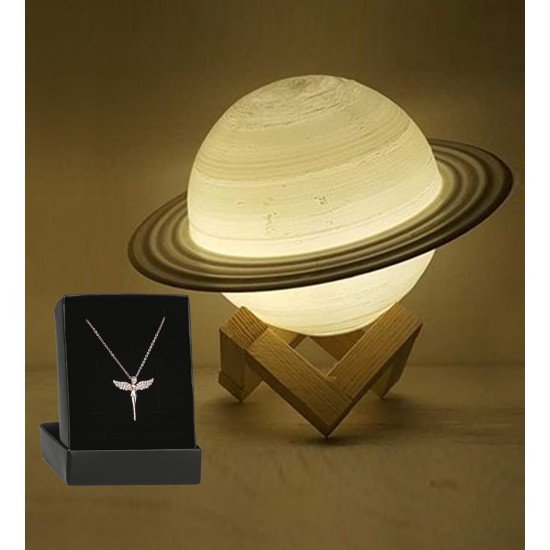 Saturn 3 Boyutlu Gece Lambası Ve Melek Kolye