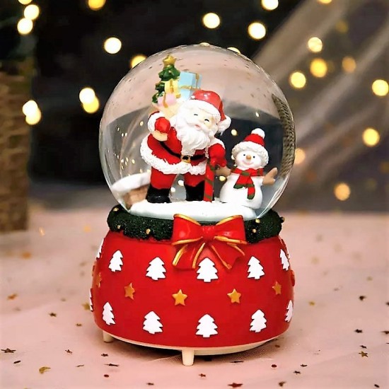 Noel Baba Ve Kardan Adam Işıklı Müzikli Orta Boy Kar Küresi 