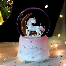 Küçük Yıldız Unicorn Işıklı Müzikli Büyük Boy Kar Küresi