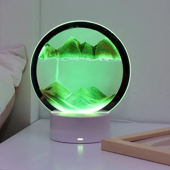 3D Cam Hareketli Ledli Dekoratif Kum Saati Yeşil Renk