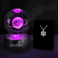 Kişiye Özel  Led Işıklı Cam Satürn Kız Küre Dolunay Lamba Kristal Top Ve Kartanesi Kolye Kişiye Özel  Led Işıklı Cam Satürn Kız Küre Dolunay Lamba Kristal Top Ve Kartanesi Kolye