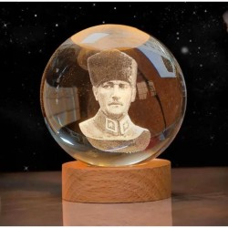 Ahşap Stand'lı Mustafa Kemal  Cam Küre Ahşap Stand'lı Mustafa Kemal  Cam Küre