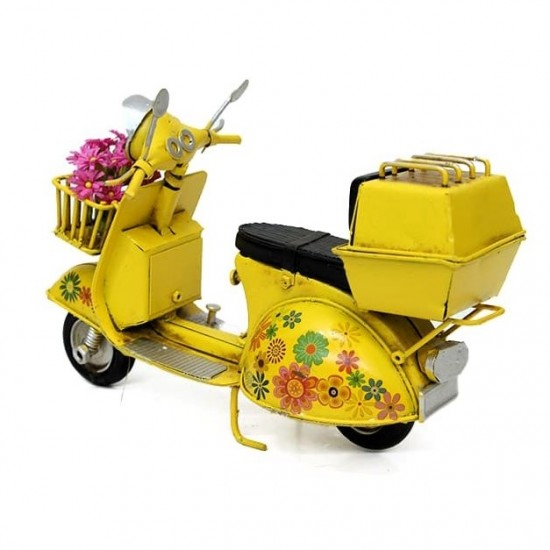 Dekoratif Metal  Çiçekli Sepetli Scooter  Sarı