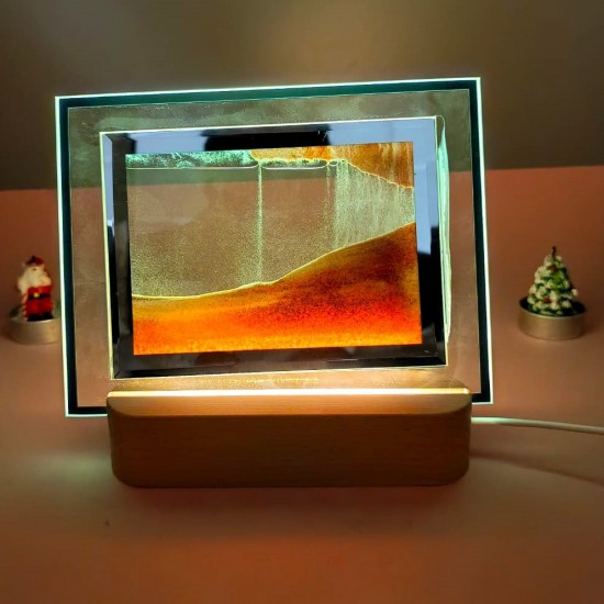 3D Led Işıklı Kum Saati Gece Lambası Kum Sanatı Turuncu 