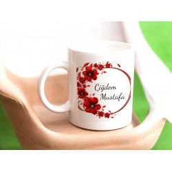 Kişiye Özel Çiçek Desenli Kupa Bardak Sevgiliye Özel Işıklı Müzikli Kar Küresi