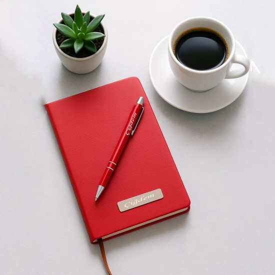 Kişiye Özel Defter Kalem Kartvizit & Kalpli Çep Aynası Kutulu Hediye Seti