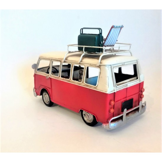 El Yapımı Nostaljik Metal Kırmızı Vosvos Minibüs Karavan Büyük Boy