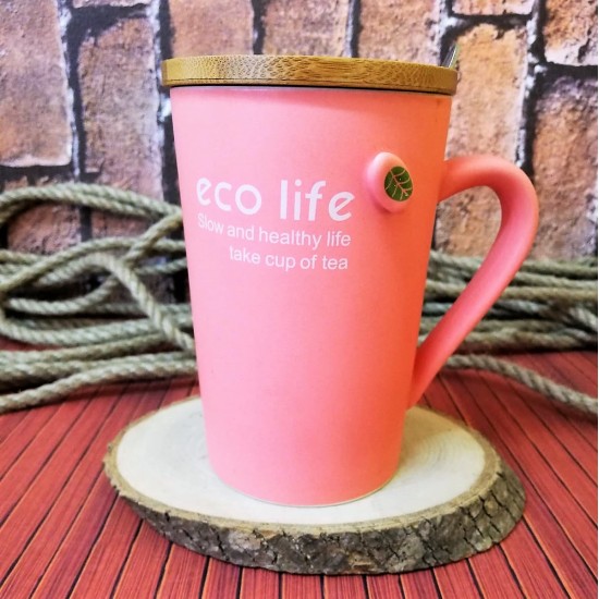 İsme Özel Eco Life  Kupa Bardak Kapaklı Kaşıklı Pembe