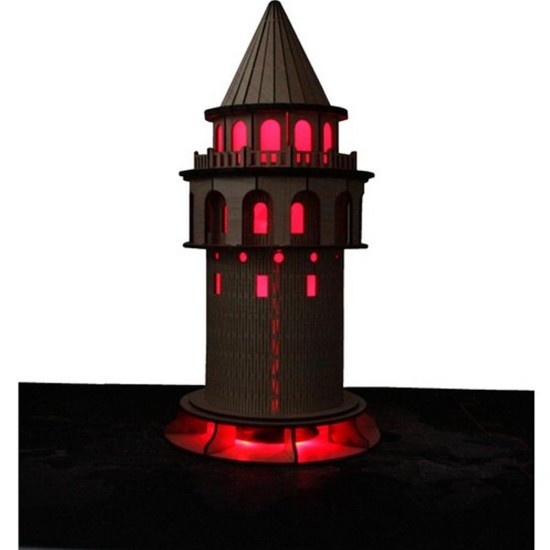 Dekoratif Tasarımlı Işıklı Ahşap Galata Kulesi