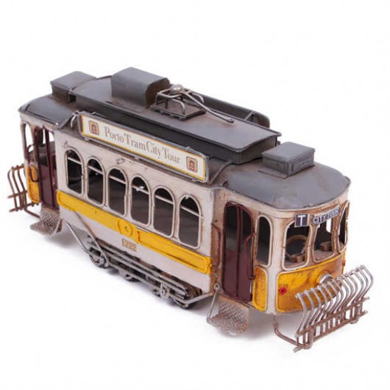 Nostaljik Dekoratif Metal Tramvay Sarı