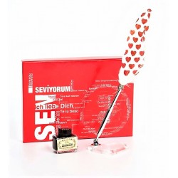Sevgiliye Özel Masa Üstü  Divit  Tüylü Kalem Mürekkep Seti Kırmızı Sevgiliye Özel Masa Üstü  Divit  Tüylü Kalem Mürekkep Seti Kırmızı